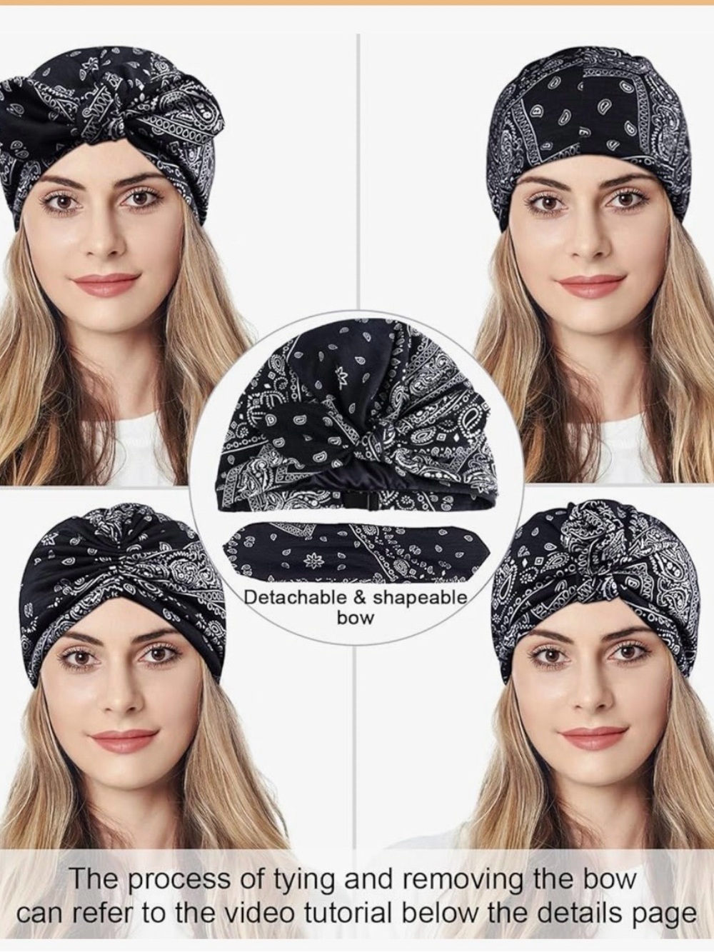 Black Bandana Satin-Lined Sleeping Cap